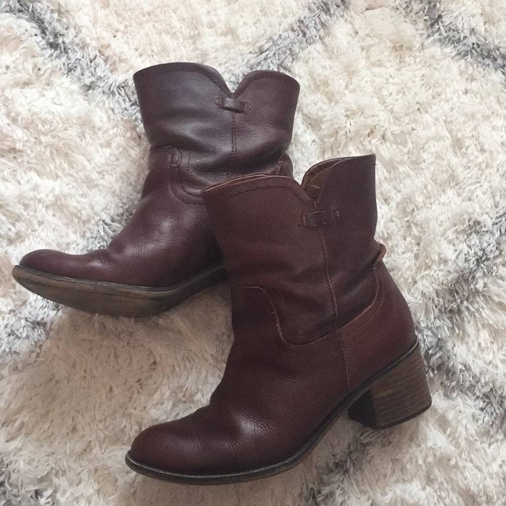 Franco Sarto Maroon Leather Booties Size 8.5